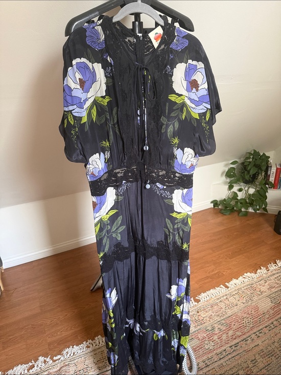 FARM Rio Dresses & Skirts - FARM Rio Black Maxi Dress with Blue & White Floral Print